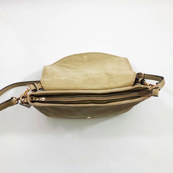 Jen & Co Jess Vegan Stitched Shoulder Bag Faux Suede Tan 15x11x3.5 inches - Picture 5 of 10